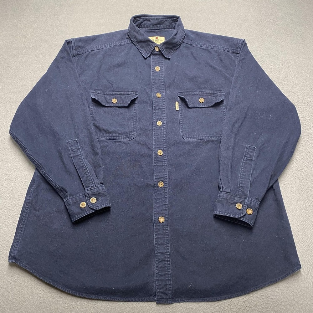 Woolrich Shirt Mens XL Navy Blue Long Sleeve Button Front Two Pocket Workwear‎